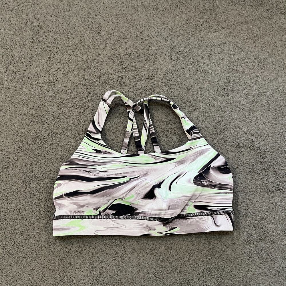 Lululemon Energy Multi Green Black Crossback Athletic Sports Bra Women's Size 6